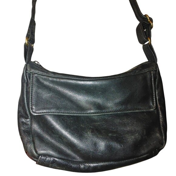 Crossbody Grace Leathers USA Vintage Shoulder Purse Black Adjustable Strap - Picture 3 of 12